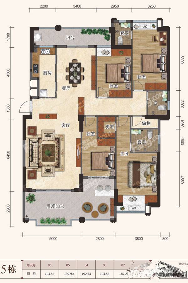 香域滨江花园4室2厅3卫192㎡户型图