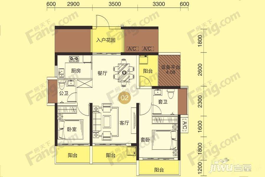 悦府3室2厅2卫96㎡户型图