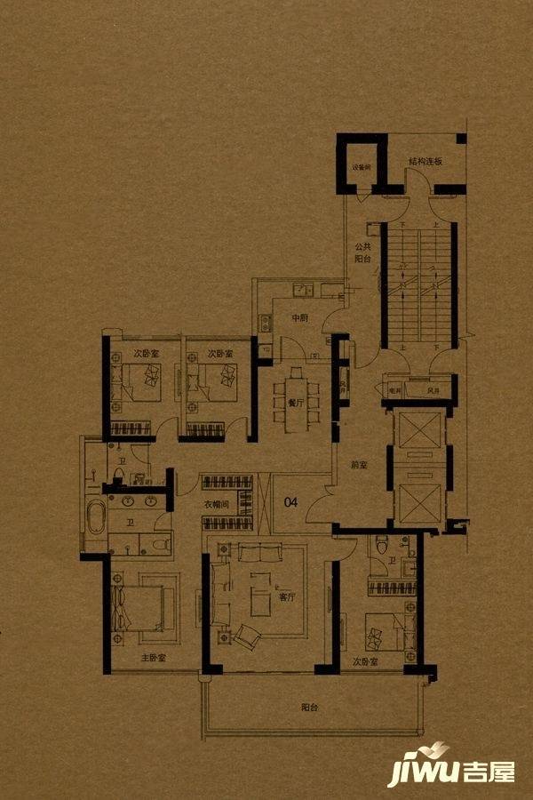 世纪海岸雅园4室2厅3卫181㎡户型图