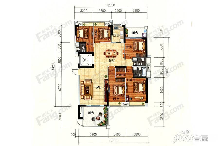 清华熙园5室2厅3卫199.2㎡户型图