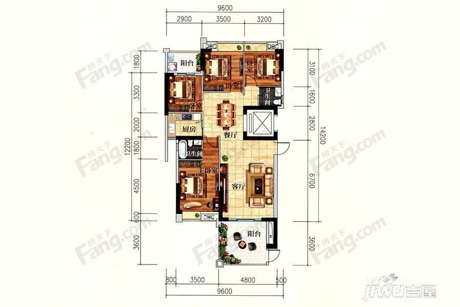 清华熙园4室2厅2卫154.1㎡户型图