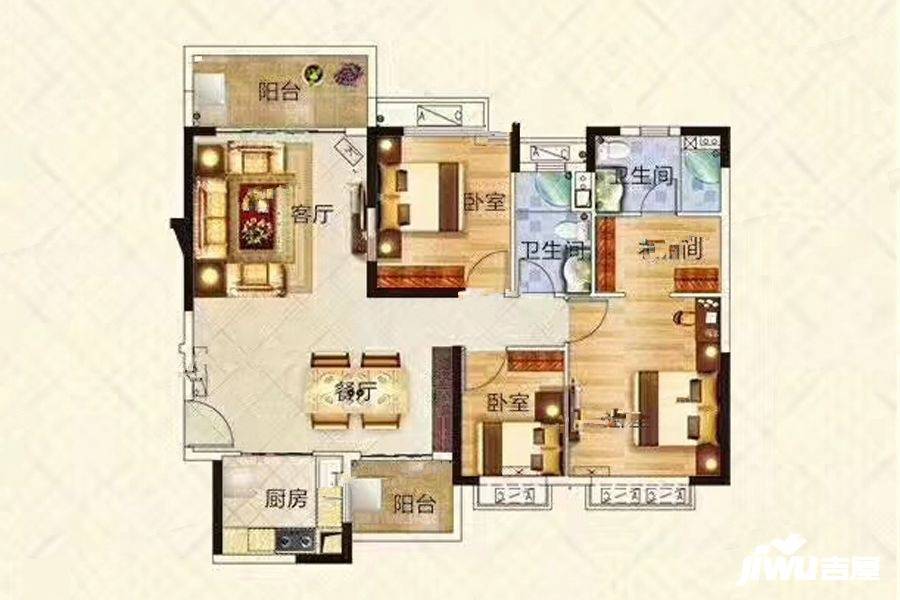 恒大金碧江湾3室2厅2卫124㎡户型图