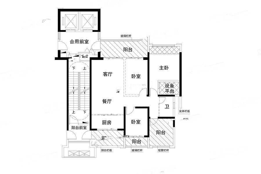 悦景阳光禧园3室2厅1卫130㎡户型图