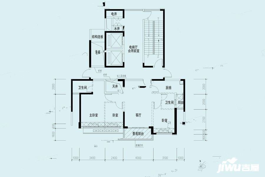 锦绣阳光御府3室2厅2卫109㎡户型图