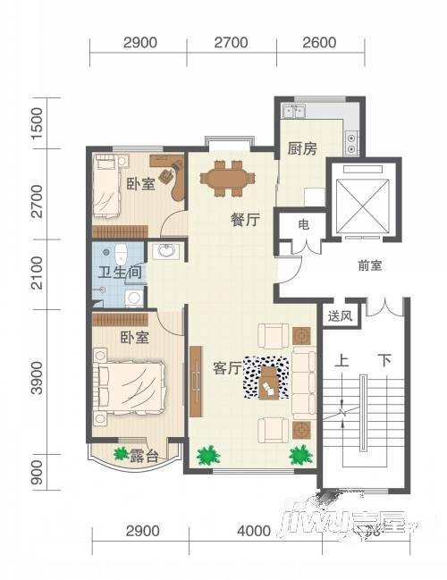 德源逸品枫景2室2厅1卫88.5㎡户型图