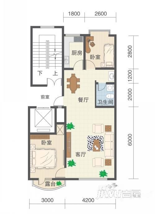 德源逸品枫景2室2厅1卫82.1㎡户型图