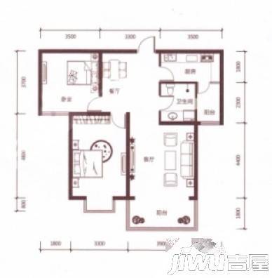 紫林枫舍2室2厅1卫97.2㎡户型图