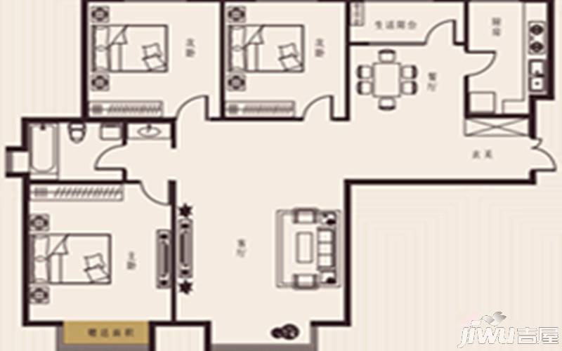 恒地金色城品3室2厅1卫119㎡户型图