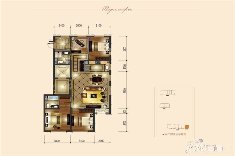 北新华域龙湾4室2厅2卫158㎡户型图