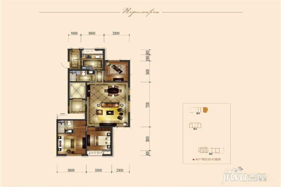 北新华域龙湾3室2厅2卫145㎡户型图