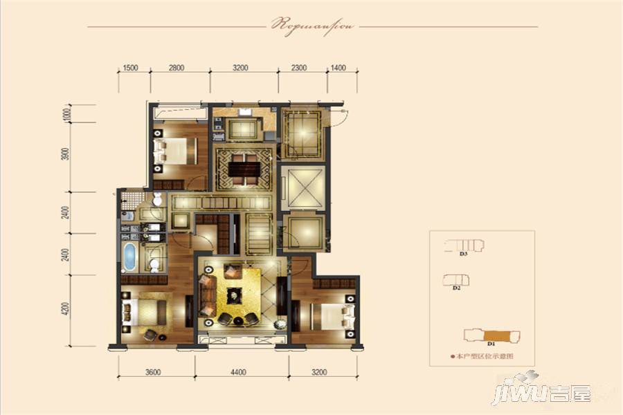 北新华域龙湾3室2厅2卫140㎡户型图