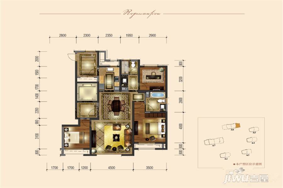 北新华域龙湾3室2厅2卫139㎡户型图