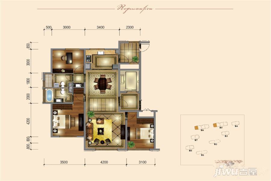 北新华域龙湾3室2厅2卫136㎡户型图