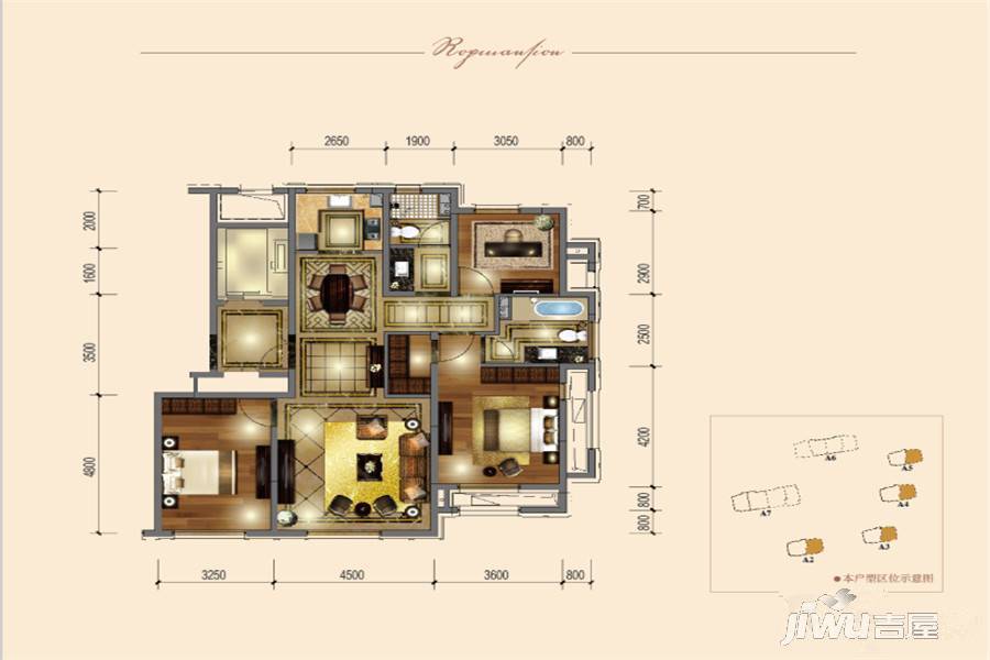 北新华域龙湾3室2厅2卫136㎡户型图