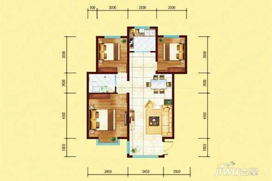 溪语原筑3室2厅1卫116.8㎡户型图