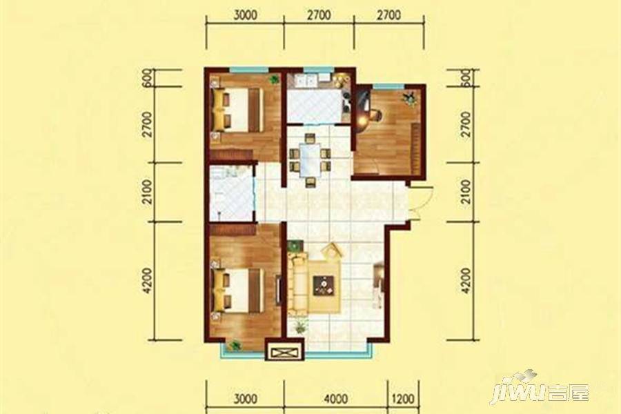 溪语原筑3室2厅1卫96.8㎡户型图