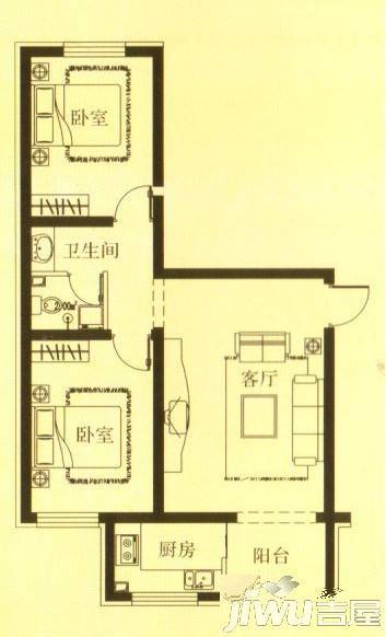 颐和花园2室2厅1卫70.6㎡户型图