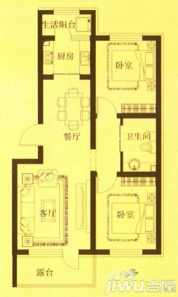 颐和花园2室2厅1卫70.6㎡户型图