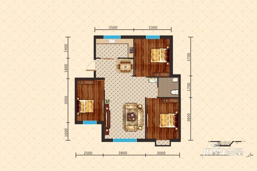 宝青丽景天成3室2厅1卫86.5㎡户型图