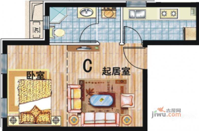 天和新城市广场1室1厅1卫48.6㎡户型图