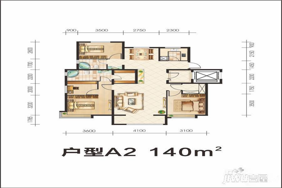 天一国际城3室2厅2卫140㎡户型图