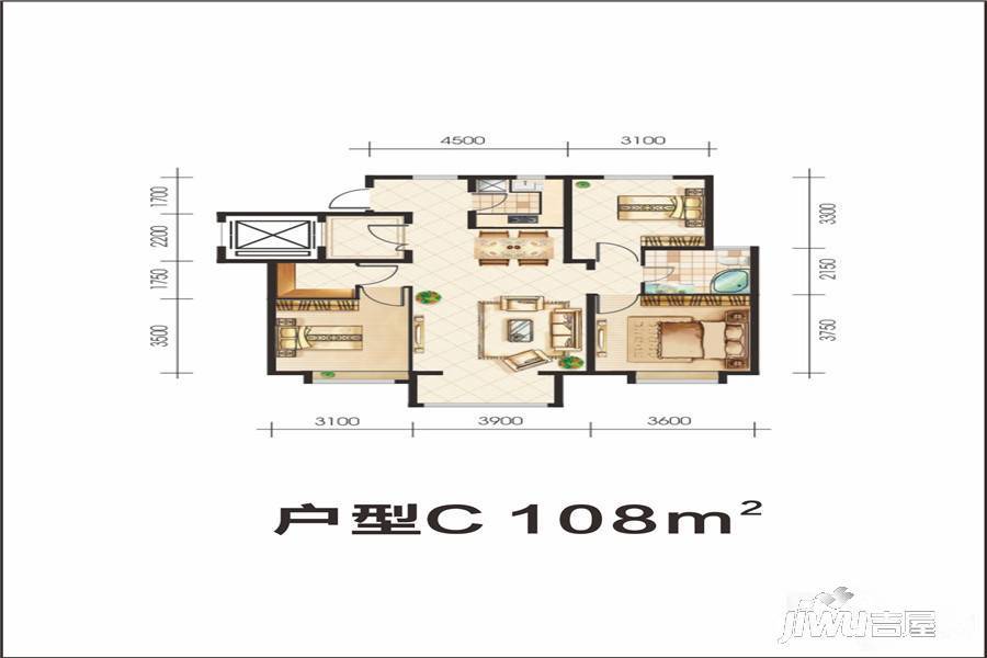 天一国际城3室2厅1卫108㎡户型图