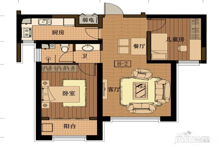 中泰雅居2室2厅1卫82㎡户型图