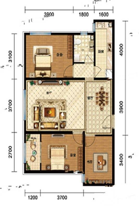 中润三城三3室2厅1卫94.3㎡户型图