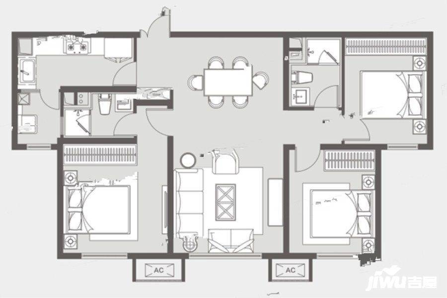 中海九号公馆3室2厅2卫115㎡户型图