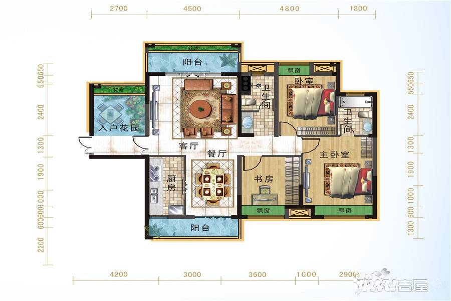 宜化绿洲新城3室2厅2卫117.8㎡户型图