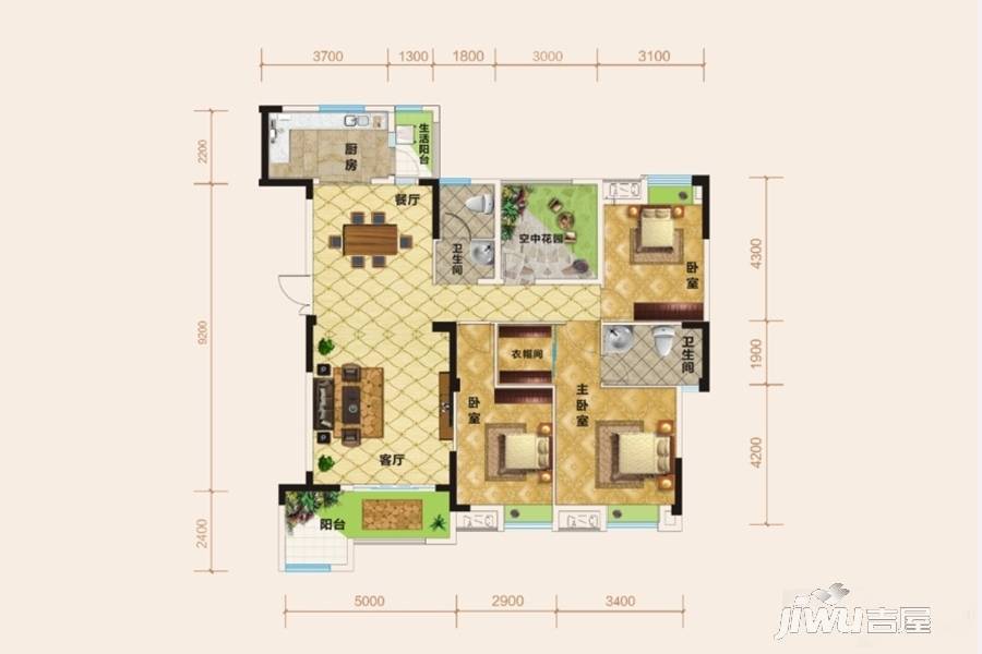 繁荣世家3室2厅2卫137㎡户型图