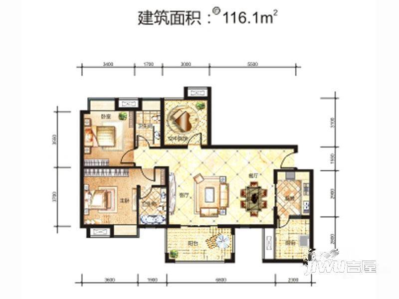 都市澜庭3室2厅2卫116.1㎡户型图