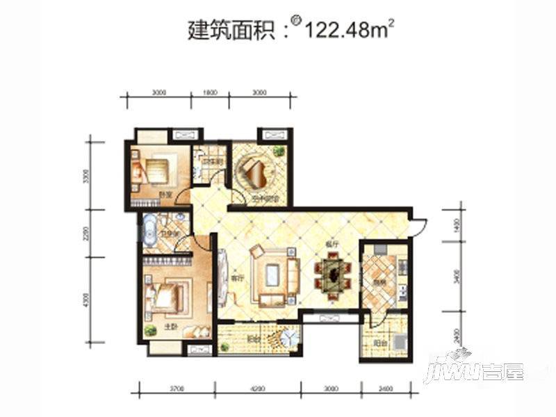 都市澜庭3室2厅2卫122.5㎡户型图