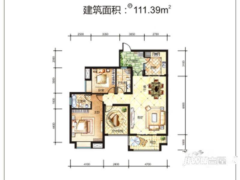 都市澜庭3室2厅2卫111.4㎡户型图