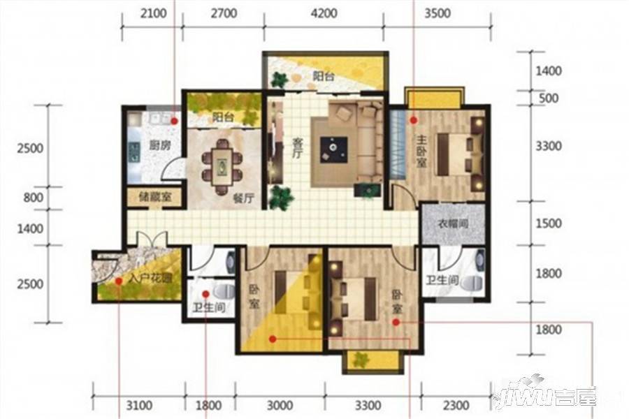 都市一号3室2厅1卫户型图