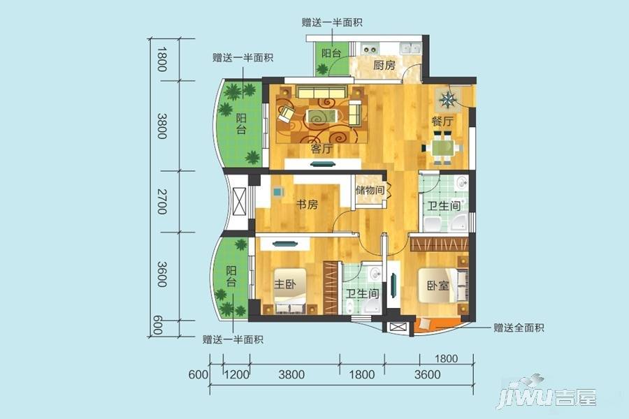 康龙国际广场龙吟台3室2厅2卫124.9㎡户型图