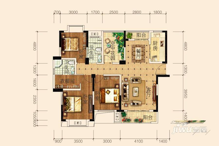 东南岸住宅小区4室2厅2卫130.1㎡户型图