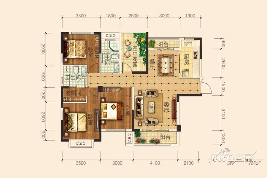 东南岸住宅小区4室2厅2卫130.5㎡户型图