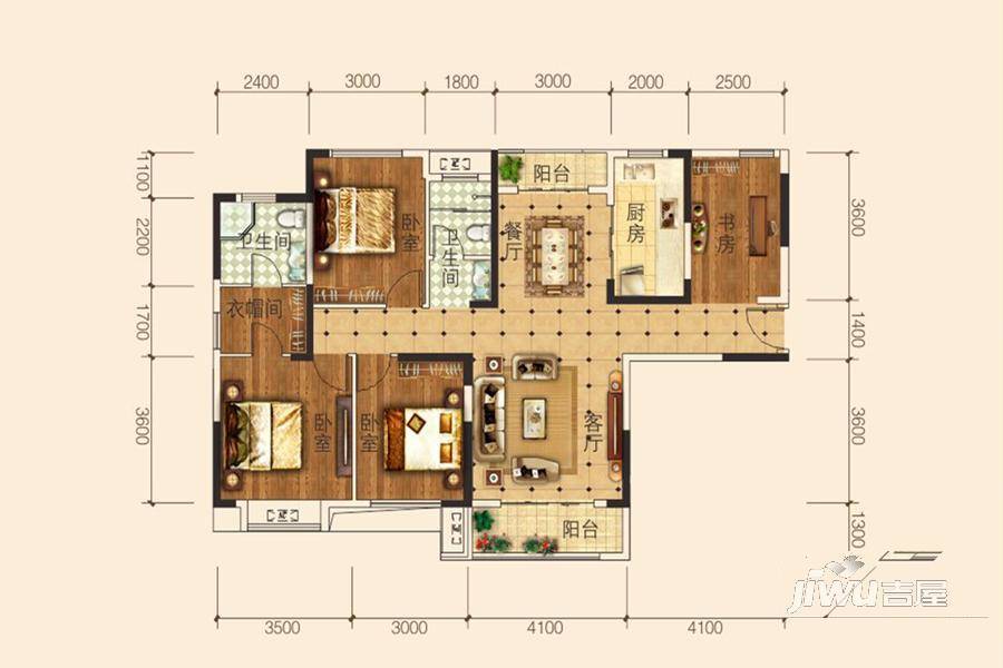 东南岸住宅小区4室2厅2卫131.1㎡户型图