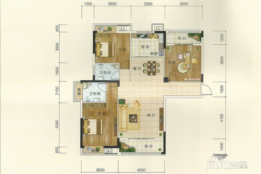 香樟里3室2厅2卫124㎡户型图