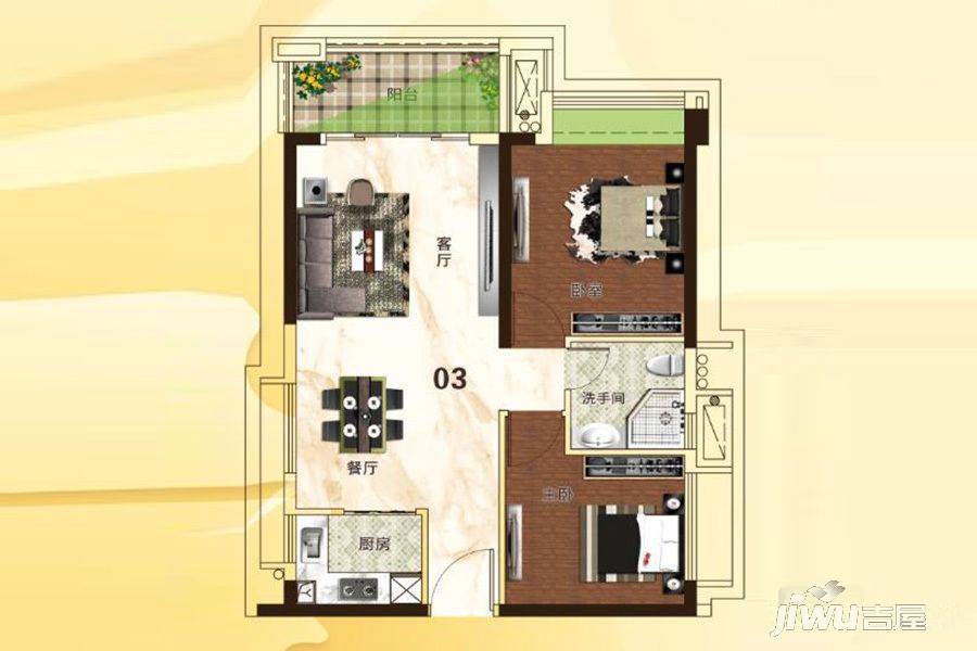 翠湖半岛2室2厅1卫56㎡户型图