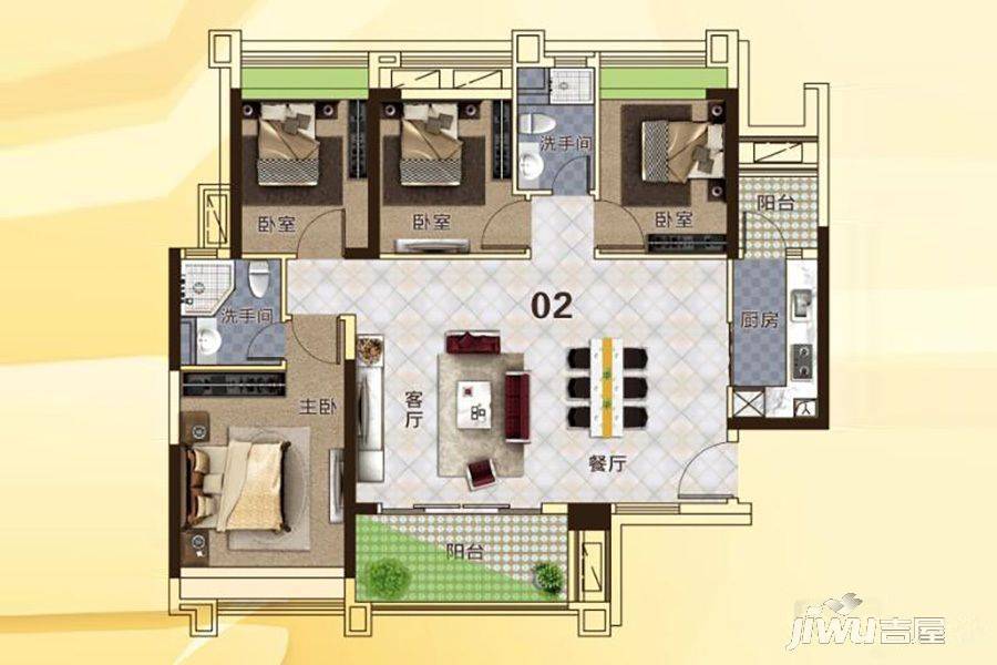 翠湖半岛4室2厅2卫94㎡户型图