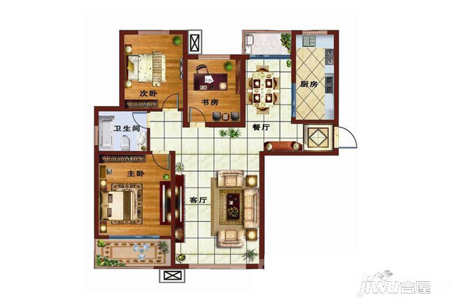 圣泽首府3室2厅1卫116.7㎡户型图