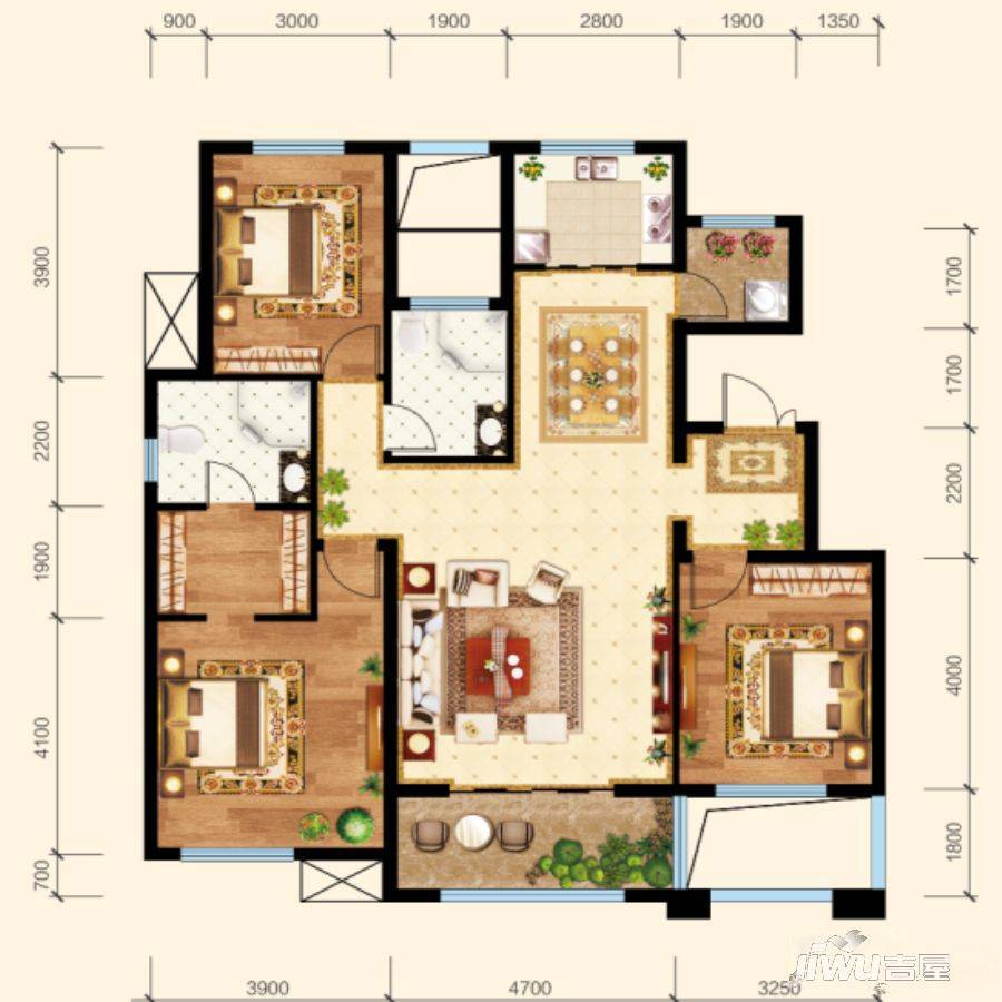 万达赫府3室2厅2卫140㎡户型图