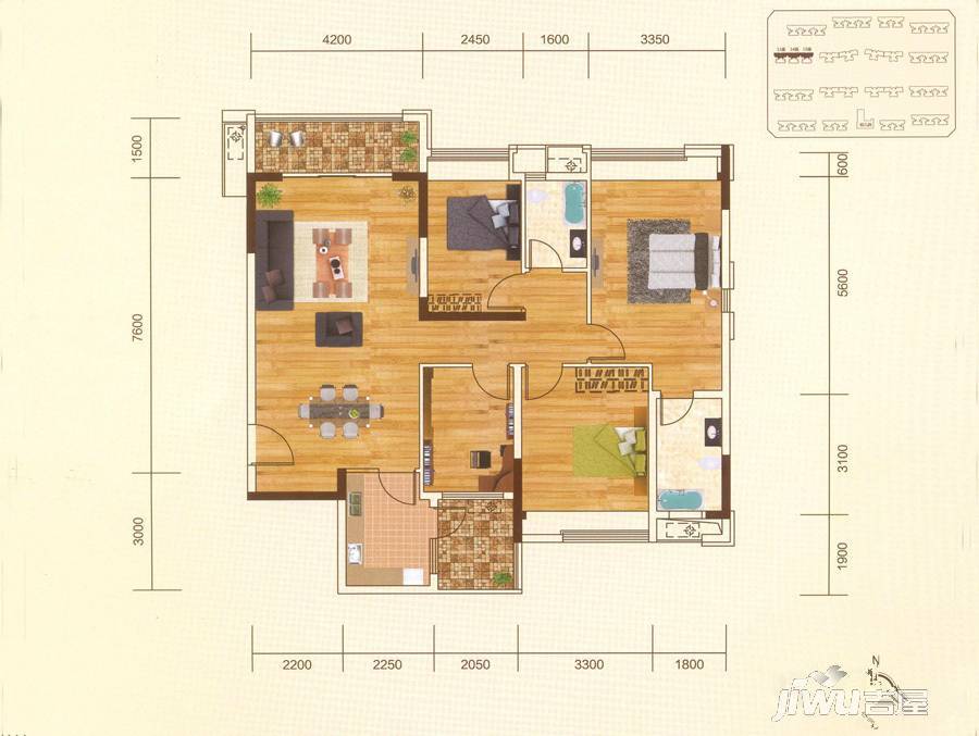 招商依云华府4室2厅2卫125㎡户型图