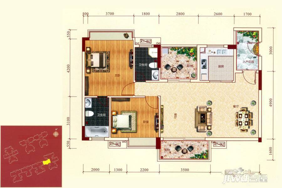 凯业名都3室2厅2卫103㎡户型图