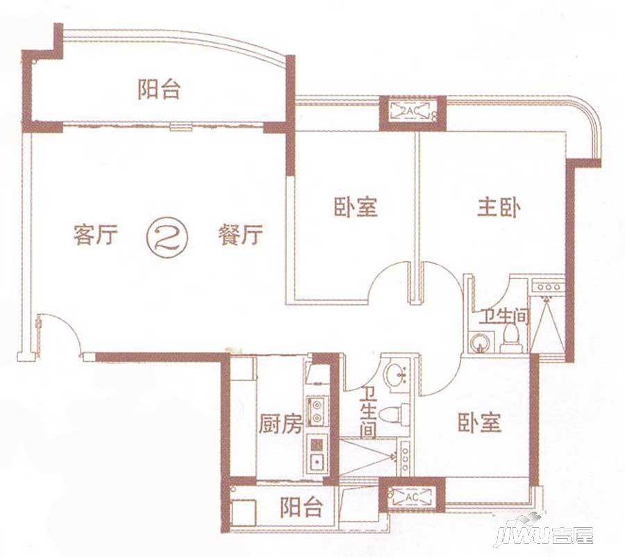 宏宇海山壹号3室2厅2卫108㎡户型图