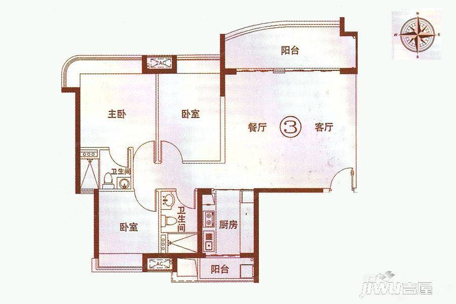 宏宇海山壹号3室2厅2卫108㎡户型图