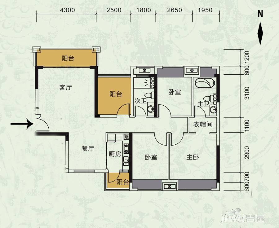 龙光·君悦龙庭3室2厅2卫116㎡户型图