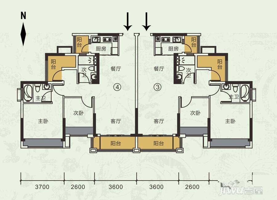 龙光·君悦龙庭3室2厅1卫83㎡户型图